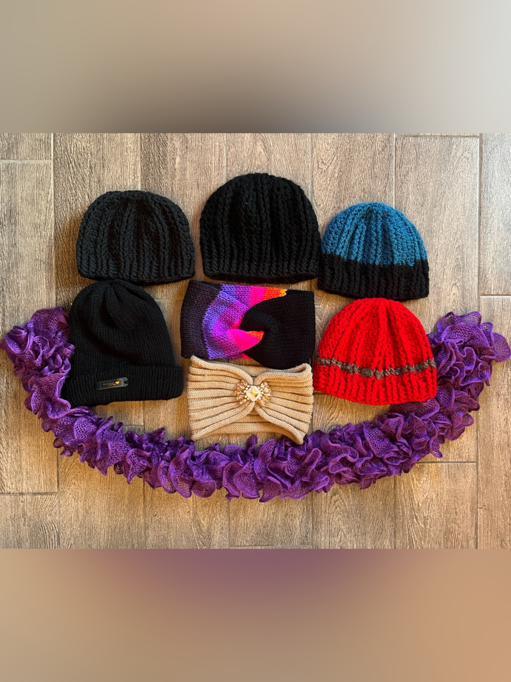 Handmade Winter Accessories Bundle | Knit Hats Headbands Scarf 8 Piece Lot